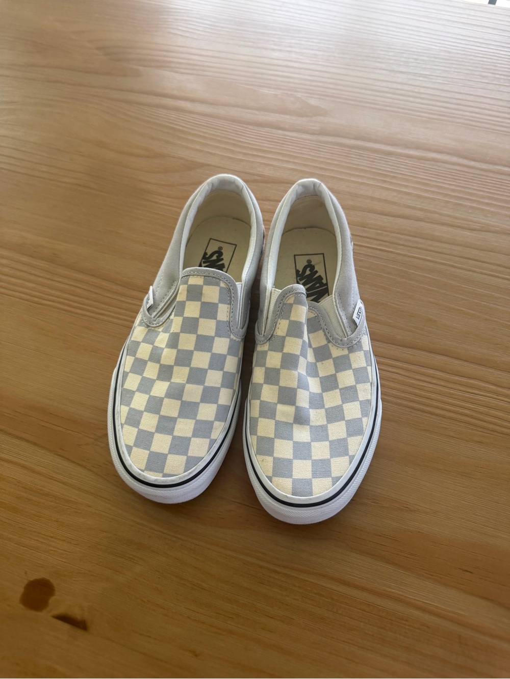 Womans Slip-On Checkerboard Canvas Shoes in Cream and Gray